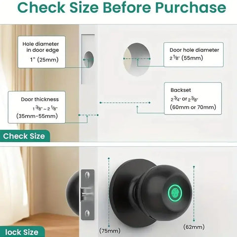 Door Locks, 1 Count Smart Door Knob with App/Keypad, Fingerprint Door Lock for Bedroom Door, Keyless Entry, Biometric Lock Great for Room, Garage, Office, Apartment, Summer Essentials