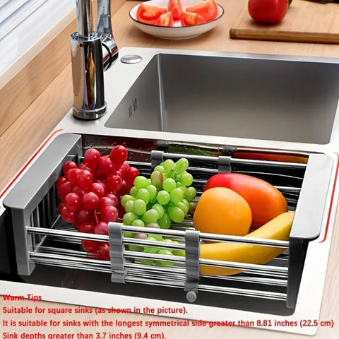 Kitchen Sink Drain Rack for Fruit Vegetable Washing (1 Piece), Stainless Steel Adjustable Retractable Storage Rack, Household Drain Storage Rack for Dish Plate Chopsticks