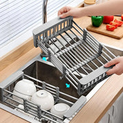 Kitchen Sink Drain Rack for Fruit Vegetable Washing (1 Piece), Stainless Steel Adjustable Retractable Storage Rack, Household Drain Storage Rack for Dish Plate Chopsticks