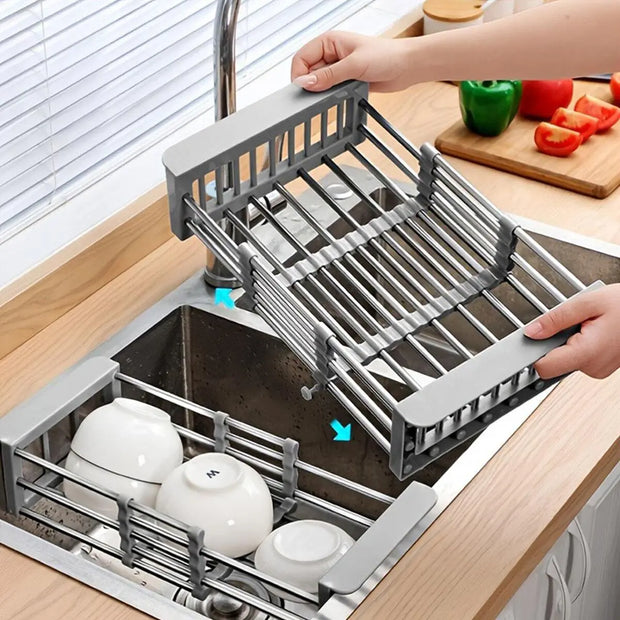 Kitchen Sink Drain Rack for Fruit Vegetable Washing (1 Piece), Stainless Steel Adjustable Retractable Storage Rack, Household Drain Storage Rack for Dish Plate Chopsticks